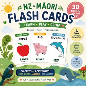 Te Reo Māori Flash Cards for Kids | NZ Bilingual Preschool Learning (PDF Download)
