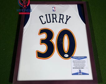 S.Curry #30 Signature White Jersey - Certified BAS Autograph - Framed GSW Collectible