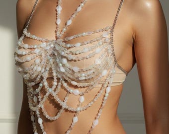 Mermaid style belt from pearls, seashells and charms