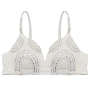 Handmade Beaded Sequin Bra Top Beaded Pearls Bra, Rhinestone Bralette Top for Rave/Festival/Burlesque/Samba Belly Dance Gift for Wife