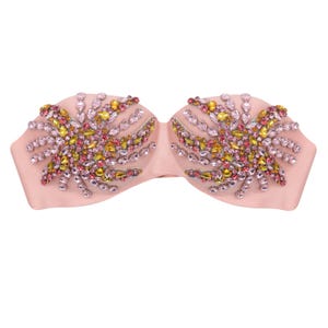 Strapless Bra Beaded Sea Star Bra, Handmade Rhinestone Bralette Top for Rave/Festival/Burlesque/Samba Belly Dance Costume Gift for Wife