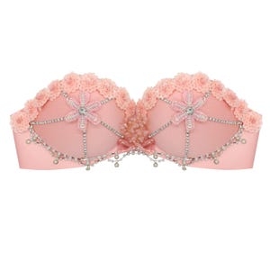 Handmade Sequin Flower Bra Top Beaded Strapless Bra, Rhinestone Bralette Top for Rave/Festival/Burlesque/Samba Belly Dance Gift for Wife