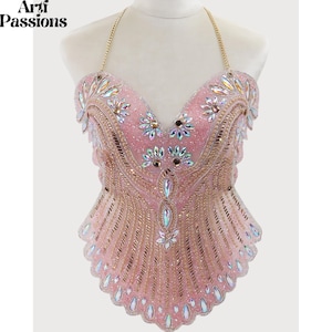Rhinestone Crystal Beaded Bra Top: Rave Festival Burlesque Jewelry