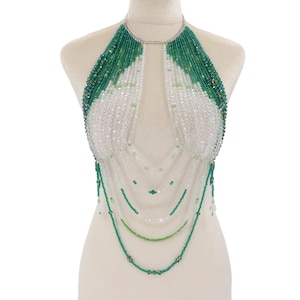 Rhinestone Beaded Body Chain Bra: Mermaid Rave Festival Burlesque Jewelry