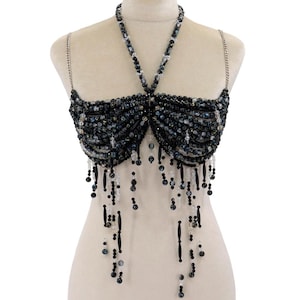 Rhinestone Beaded Body Chain Bra: Rave Festival Burlesque Jewelry