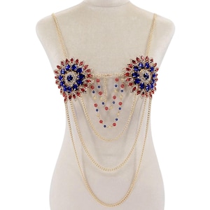 Soutien-gorge avec chaîne et perles en strass : Bijoux burlesque du festival Rave