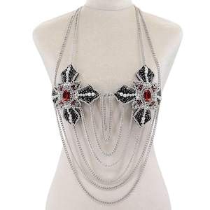 Black Beaded Rhinestone Bra Top: Rave Festival Burlesque Jewelry