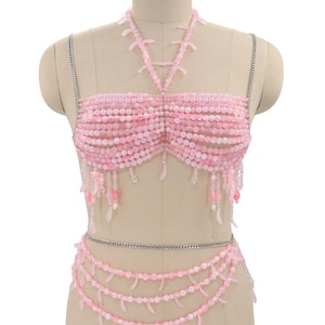 Rhinestone Beaded Body Chain Bra: Rave Festival Burlesque Jewelry