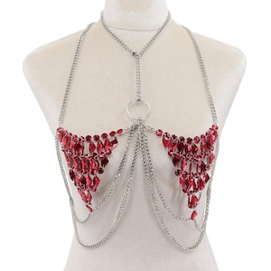 Black Beaded Rhinestone Bra Top: Rave Festival Burlesque Jewelry