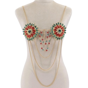 Rhinestone Beaded Body Chain Bra: Rave Festival Burlesque Jewelry