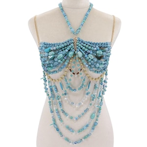 Rhinestone Beaded Body Chain Bra: Rave Festival Mermaid Costume Jewelry