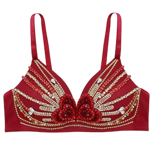 Handmade Beaded Bralette Top | Sparkling Rhinestone Strap Bra | Samba Belly Dance & Festival Costume | Sensual Burlesque Gift for Women