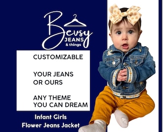 Custom Toddler Flower Jeans Jacket  - Any Theme You can Dream Made-to-Order Denim Upcycled Jeans, Skirts, Jackets, Capris, Shorts