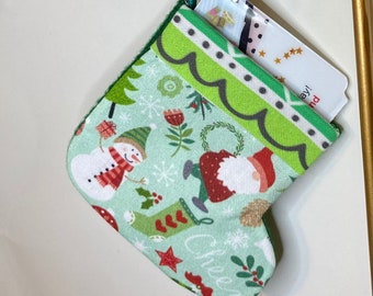 Gift Card Holder Cotton Christmas Fabric in Snowman Elves Stockings Mittens