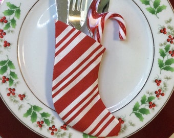 Christmas Table Stockings in Red and White Stripe Candy Cane Pattern- Set of Four