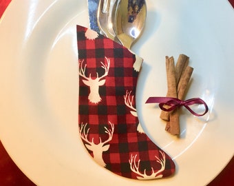 Country Wedding Table Decor, Rustic Buffalo Plaid With Buck, Country Table Decor for a Table Setting Set of 4 Holders