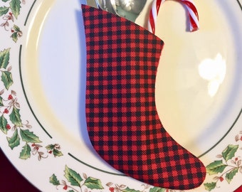 Small Buffalo Plaid Mini Christmas Silverware Stocking for the Table Setting Set of 4 Holders