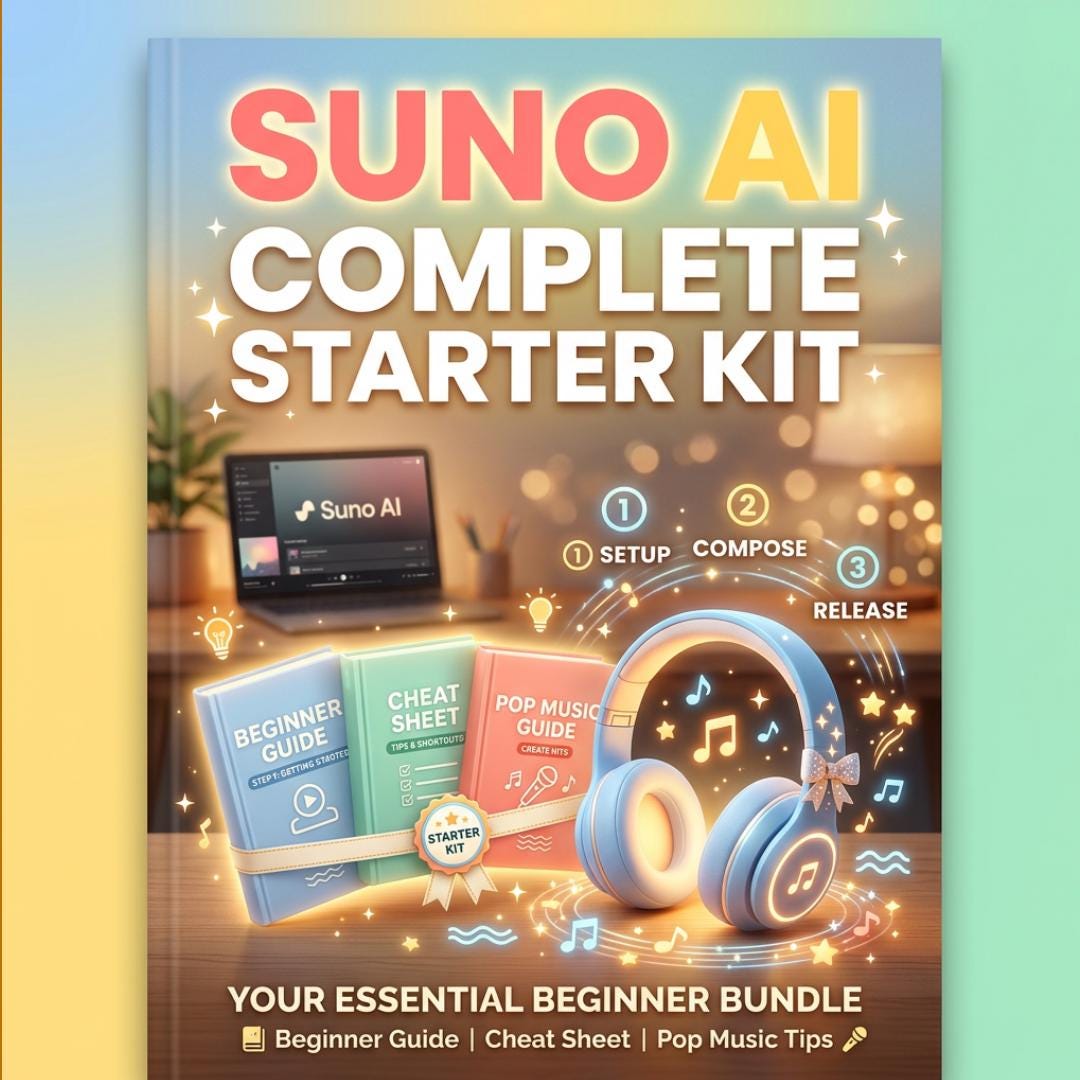 Suno AI Complete Starter Kit – Beginner Guide E-book Cheat Sheet & Pop ...
