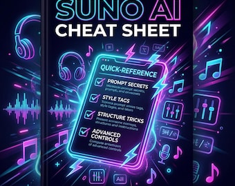 Suno AI Cheat Sheet – 500+ Style Genre Mood Instrument Vocal Tags Quick Reference PDF