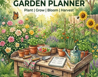 Garden Planner Printable – Plant Tracker, Watering Schedule, Seed Log & Harvest Journal