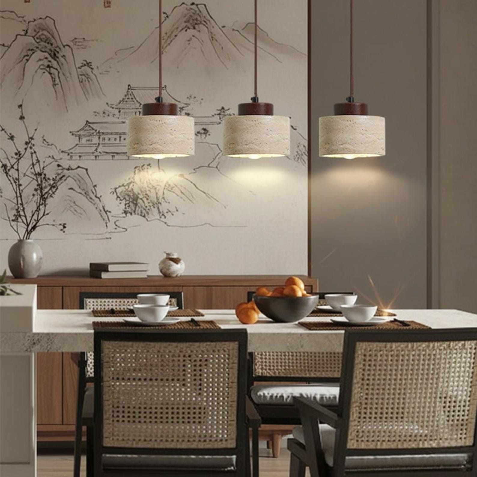 Wabi Sabi Travertine Pendant Light Japanese Modern Cave Stone ...