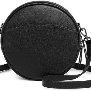 Bolsos cruzados de cuero para mujer, tipo cartera circular, para hombro, de moda, redondos, para viajes, con 2 correas ajustables