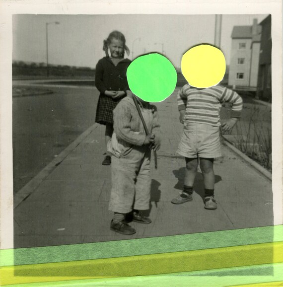 Neon Green And Yellow Contemporary Tiny Art Photo Collage Etsy