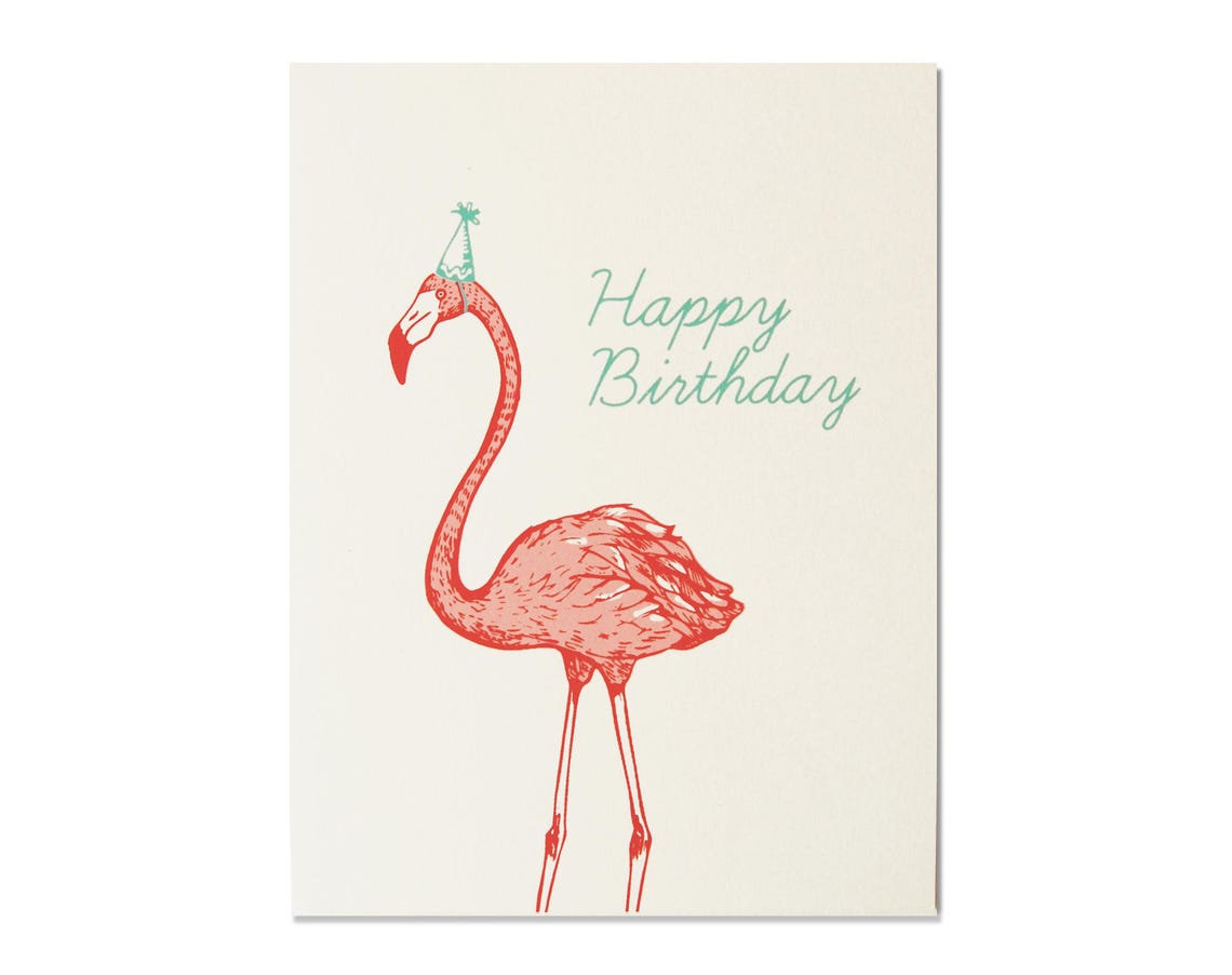 Birthday Card Pink Flamingo | Etsy