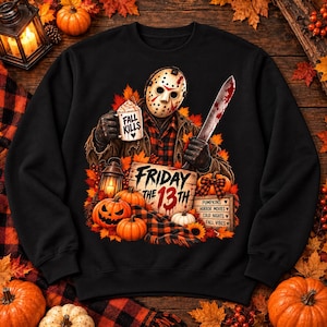 Bluza z nadrukiem "Jesienny horror", okrągły dekolt z nadrukiem "Slasher" z przodu i z tyłu, koszulka z motywem dyni na Halloween, sweter w stylu "Spooky Season"