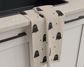 Toalla de microfibra vintage de Halloween para cocina - Fantasmas negros - Decoración de cocina - Decoración de Halloween