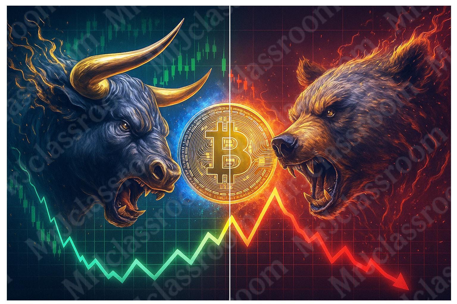 Bull Vs Bear Bitcoin Battle 2pc Art Work 16x20 Inches PNG Digital Print -  Etsy Canada