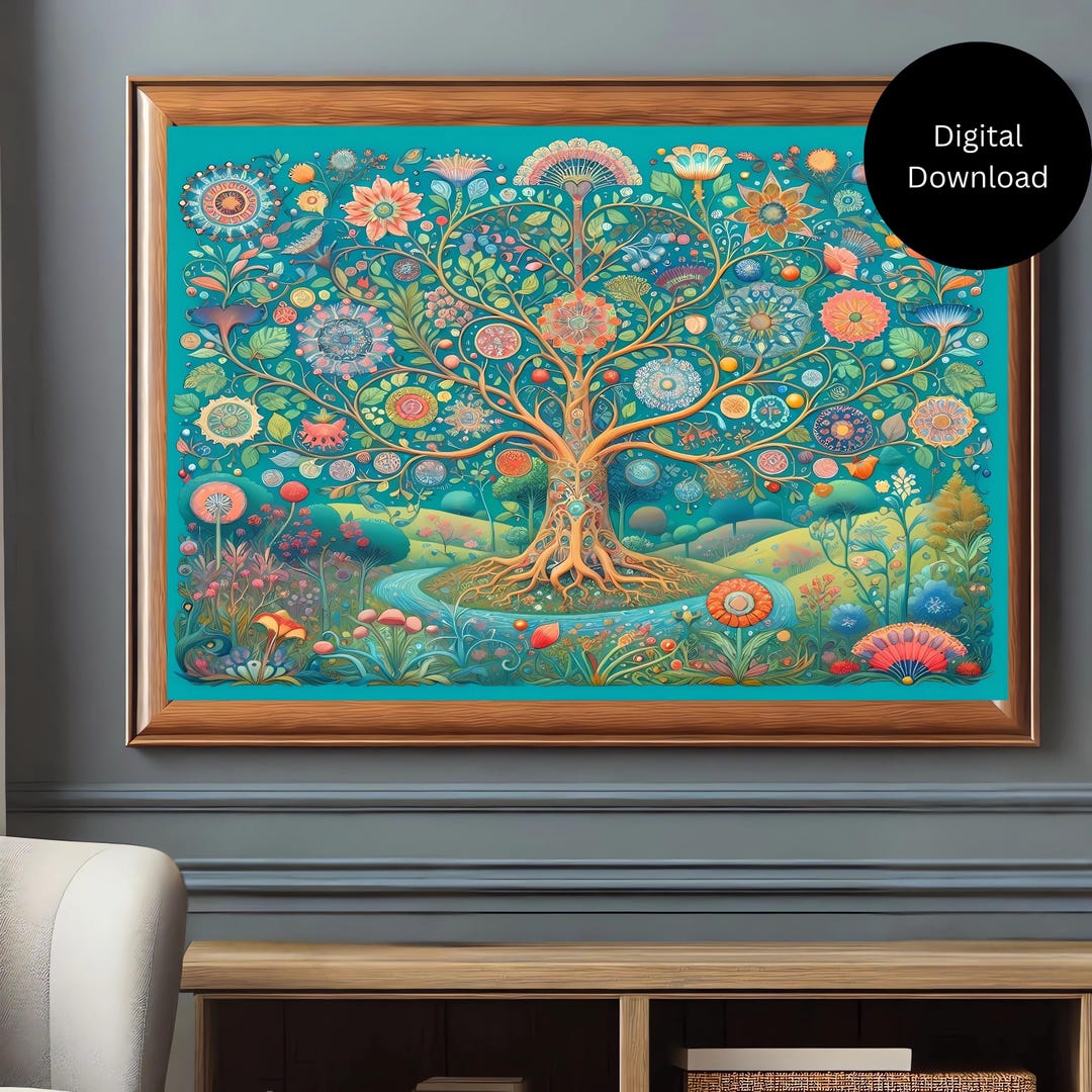 Tree of Life Whimsical Colourful Wall Art, Floral, Garden, Vintage ...