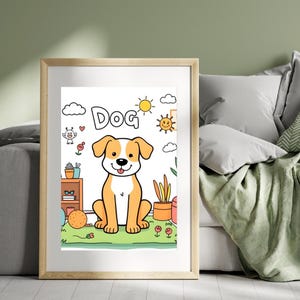 Personalized Dog Art Print | Children&#39;s Wall Decor | Cute Puppy Poster | Kids Animal Art | Gift for Dog Lovers | Playful Nursery Wall Art