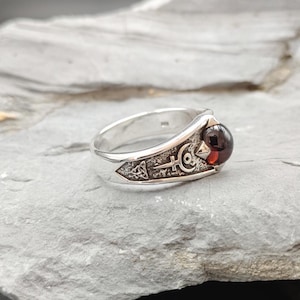 Sterling Silver Hades Ring Garnet-Greek Under wold God symbol-Occult Jewelry- Men,S Gothic Mytholgy Ring