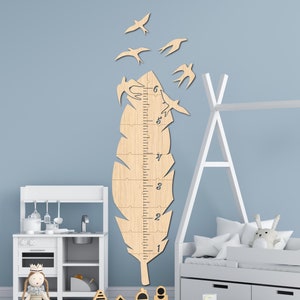 Personalized Feather Growth Chart - Wooden Height Ruler and Nursery Decor, Perfect Baby Shower Gift