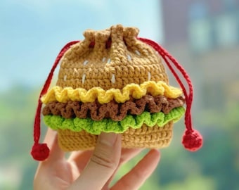 PATTERN：かぎ針編みハンバーガーポーチPATTERN、あみぐるみ
