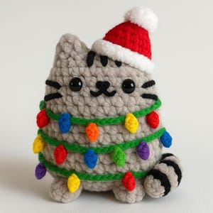 Kerst kat gehaakt pdf-patroon, amigurumi-tutorial kerstboomkat, schattige kat voor kerstcadeau haaktutorial