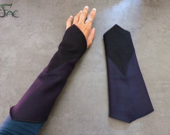 Manchons bicolores en laine violet foncé & noire - Taille 2