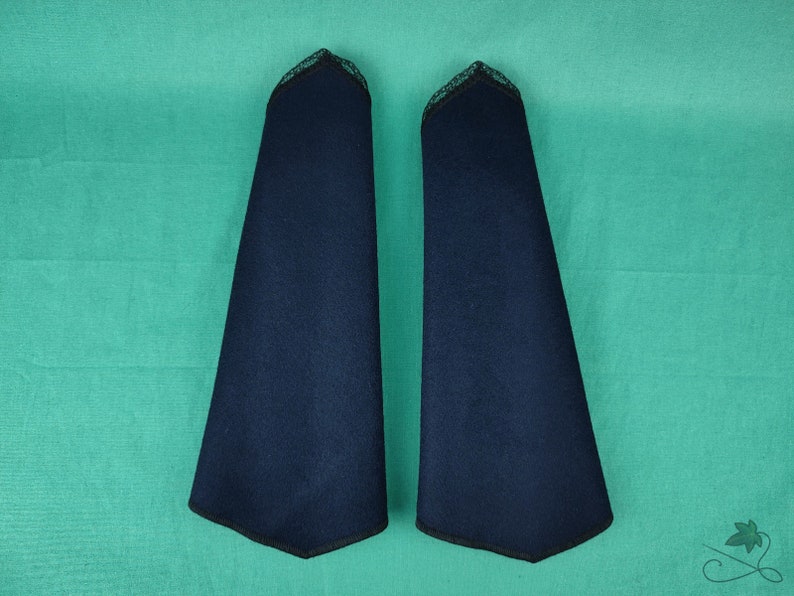 Manchons en drap de laine bleu nuit avec dentelle noire Taille 2 image 5
