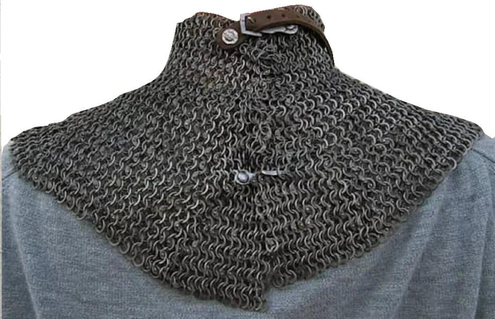 Medieval Chainmail Aventail Neck Guard Riveted Ring Historical Armor ...