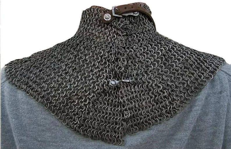 Medieval Chainmail Aventail Neck Guard Riveted Ring Historical Armor ...