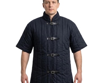 Black Padded Gambeson: Half Sleeve, Mid-Thigh - LARP, Reenactment