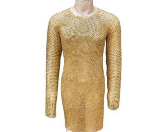 Hauberk 9 mm flat brass ring chainmail shirt