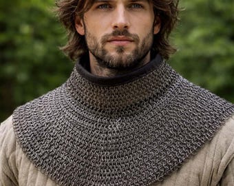 A medieval chainmail collar, worn as protective armor for the neck.