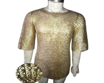 Haubergeon 9mm flat brass ring Alternate  chainmail shirt