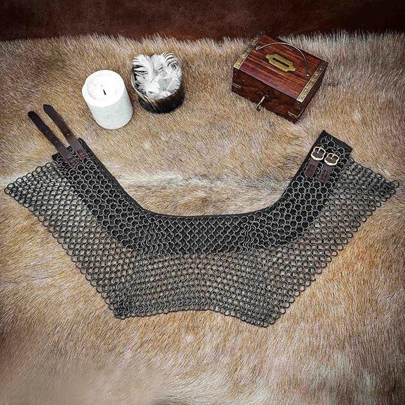 Medieval Butted Chainmail Gorget With Leather Buckle Knight Neck Armor ...