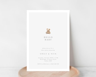 Baby Shower Invitation | Neutral Baby Shower Invite | Teddy Bear | Minimalist Simple Baby Sprinkle | Baby Brunch | Editable Template