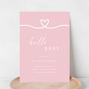 Invito per baby shower per bambina / Invito classico per baby brunch rosa / Invito moderno e semplice per baby sprinkles / Cuore boho / Modello stampabile modificabile