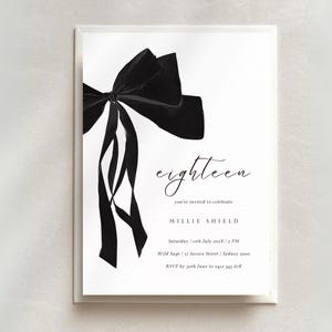 18th Birthday Party Invitation | Classic 18th Birthday Party Invite | Modern Minimalist Black and White Birthday Invite | Editable Template