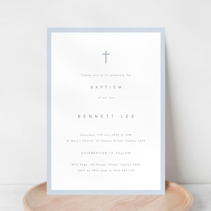 Baptism Invitation Boy | Classic Blue Christening Invite | Simple Minimalist Modern Baptism Invite | Boys Christening | Editable Template